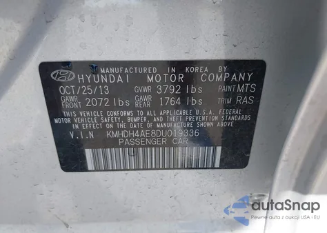2013 Hyundai Elantra Gls z USA, uszkodzony, nr VIN KMHDH4AE8DU019336